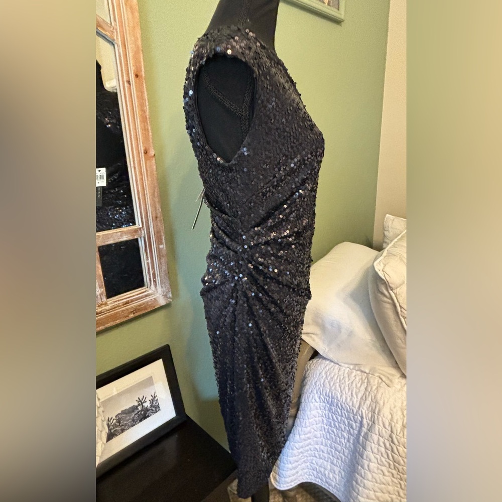 NWT David Meister dress 6 medium Sequin open back black dress cocktail LBD Vegas - Picture 6 of 16